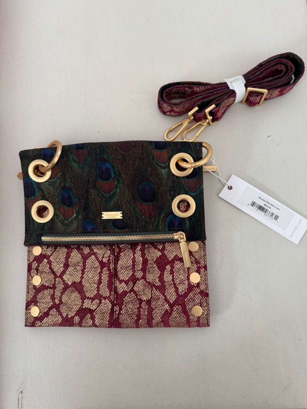 Hammitt Peacock Flap & Burgundy Snake-Texture Crossbody